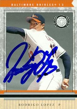 50622 Rodrigo Lopez Autographed Baseball Card Baltimore Orioles 2003 Fleer Patchworks No .13