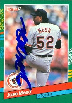 50625 Jose Mesa Autographed Baseball Card Baltimore Orioles 1991 Donruss No .765