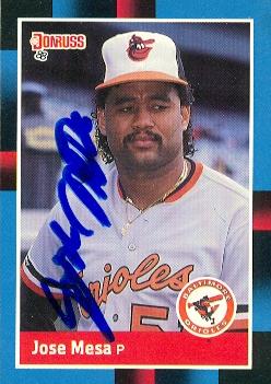 50630 Jose Mesa Autographed Baseball Card Baltimore Orioles 1988 Donruss No .601