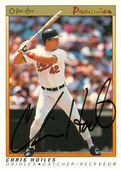 50633 Chris Hoiles Autographed Baseball Card Baltimore Orioles 1991 O-Pee-Chee No .65