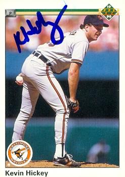 50634 Kevin Hickey Autographed Baseball Card Baltimore Orioles 1990 Upper Deck No .299