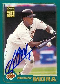 50666 Melvin Mora Autographed Baseball Card Baltimore Orioles 2001 Topps No .227