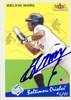 50681 Melvin Mora Autographed Baseball Card Baltimore Orioles 2002 Fleer Tradition No .374