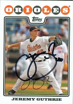 50708 Jeremy Guthrie Autographed Baseball Card Baltimore Orioles 2008 Topps No .311