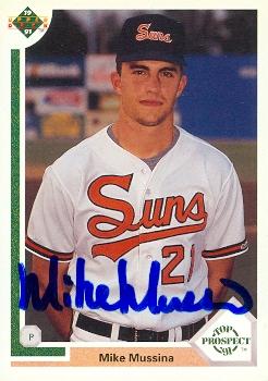 50714 Mike Mussina Autographed Baseball Card Baltimore Orioles 1991 Upper Deck No .65