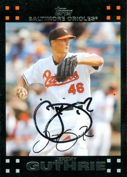 50715 Jeremy Guthrie Autographed Baseball Card Baltimore Orioles 2007 Topps No .142