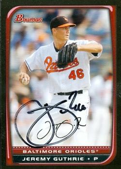 50721 Jeremy Guthrie Autographed Baseball Card Baltimore Orioles 2008 Bowman No .171