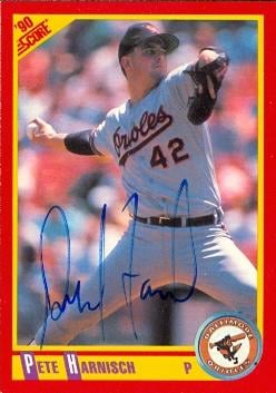 50755 Pete Harnisch Autographed Baseball Card Baltimore Orioles 1990 Score No .355