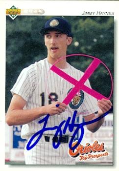 50770 Jimmy Haynes Autographed Baseball Card Baltimore Orioles 1992 Upper Deck No .168