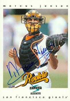50779 Marcus Jensen Autographed Baseball Card Baltimore Orioles 1997 Score No .327