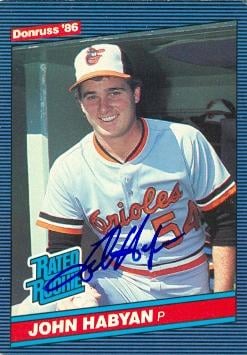 50809 John Habyan Autographed Baseball Card Baltimore Orioles 1986 Donruss No .45