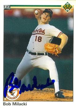 50819 Bob Milacki Autographed Baseball Card Baltimore Orioles 1990 Upper Deck No .635