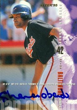 50843 Sherman Obando Autographed Baseball Card Baltimore Orioles 1995 Fleer No .U9