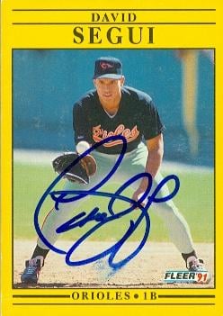 50858 David Segui Autographed Baseball Card Baltimore Orioles 1991 Fleer No .492