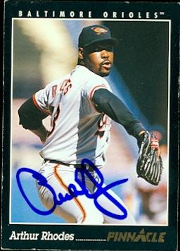 50915 Arthur Rhodes Autographed Baseball Card Baltimore Orioles 1993 Pinnacle No .326