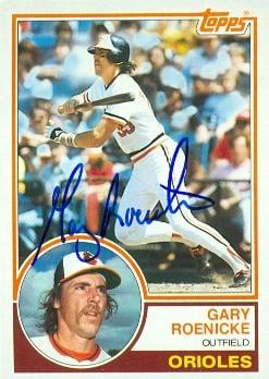 51022 Gary Roenicke Autographed Baseball Card Baltimore Orioles 1983 Topps No .605