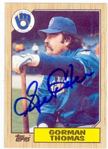 56263 Gorman Thomas Autographed Baseball Card Milwaukee Brewers 1987 Topps No .495