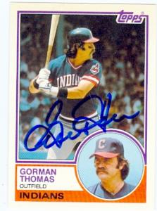 56272 Gorman Thomas Autographed Baseball Card Cleveland Indians 1983 Topps No .111T Traded Set