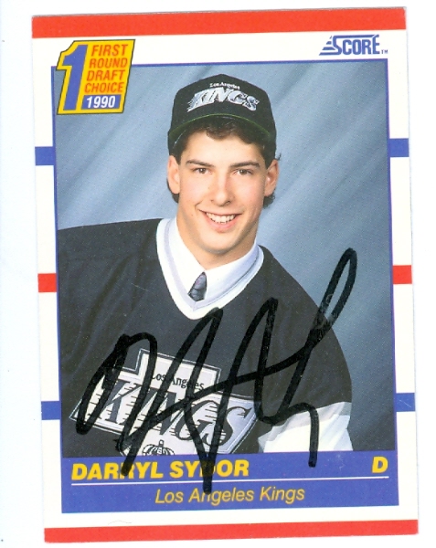 56292 Darryl Sydor Autographed Hockey Card Los Angeles Kings 1990 Score No .425