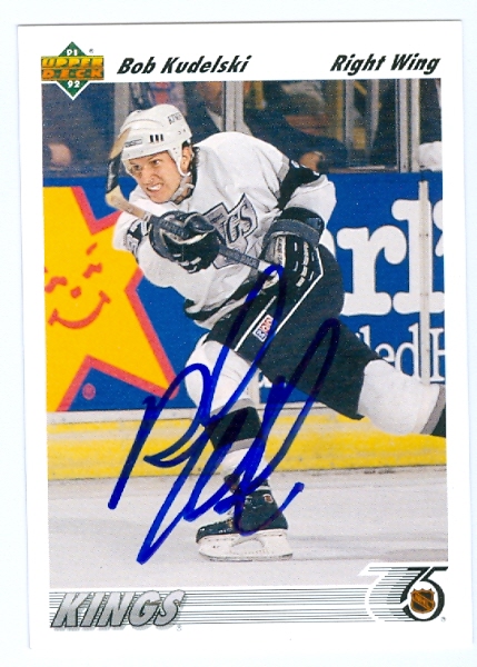 56307 Bob Kudelski Autographed Hockey Card Los Angeles Kings 1991 Upper Deck No .301