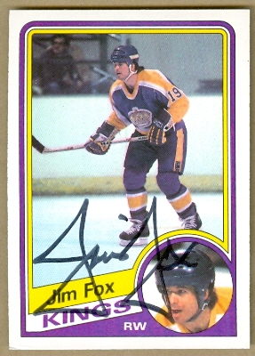56309 Jim Fox Autographed Hockey Card Los Angeles Kings 1984 O-Pee-Chee No .84