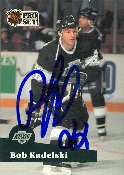 56310 Bob Kudelski Autographed Hockey Card Los Angeles Kings 1991 Pro Set No .99