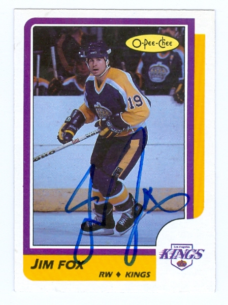 56312 Jim Fox Autographed Hockey Card Los Angeles Kings 1986 O-Pee-Chee No .215