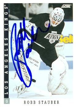 56319 Robb Stauber Autographed Hockey Card Los Angeles Kings 1993 Score No .346