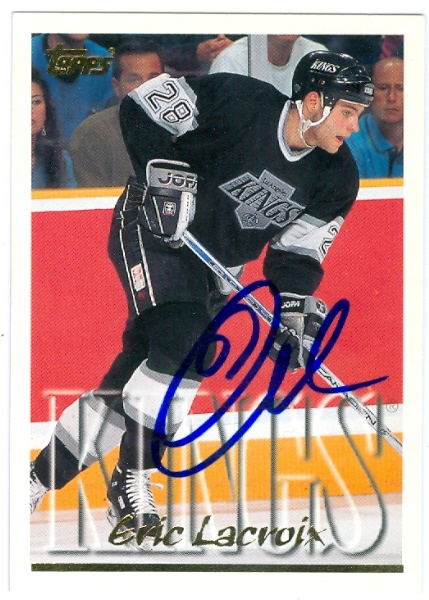 56321 Eric Lacroix Autographed Hockey Card Los Angeles Kings 1995 Topps No .32