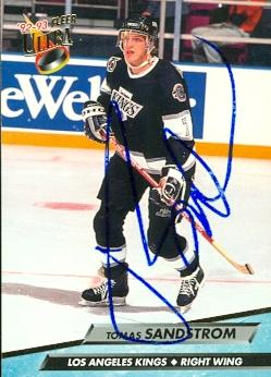 56327 Tomas Sandstrom Autographed Hockey Card Los Angeles Kings 1992 Fleer Ultra No .88