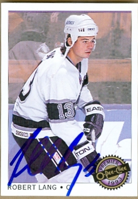 56328 Robert Lang Autographed Hockey Card Los Angeles Kings 1993 O-Pee-Chee No .47