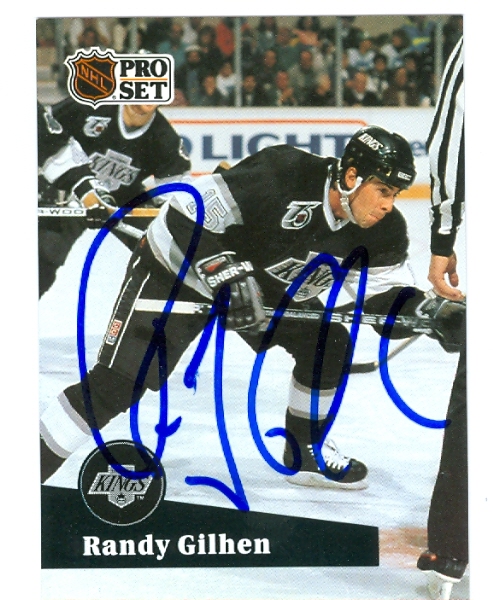 56335 Randy Gilhen Autographed Hockey Card Los Angeles Kings 1991 Pro Set No .403