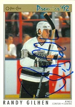 56340 Randy Gilhen Autographed Hockey Card Los Angeles Kings 1992 O-Pee-Chee No .123