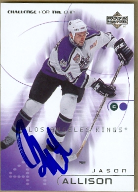 56341 Jason Allison Autographed Hockey Card Los Angeles Kings 2002 Upper Deck No .39