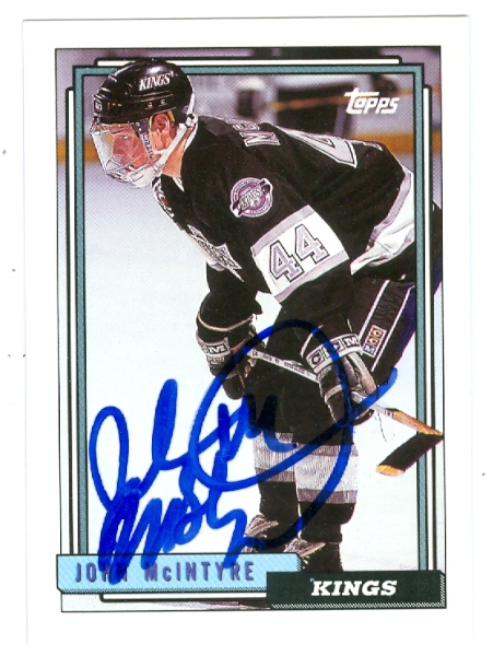 56347 John Mcintyre Autographed Hockey Card Los Angeles Kings 1992 Topps No .369