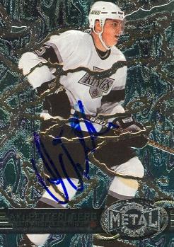 56359 Aki-Petteri Berg Autographed Hockey Card Los Angeles Kings 1997 Fleer Metal No .72