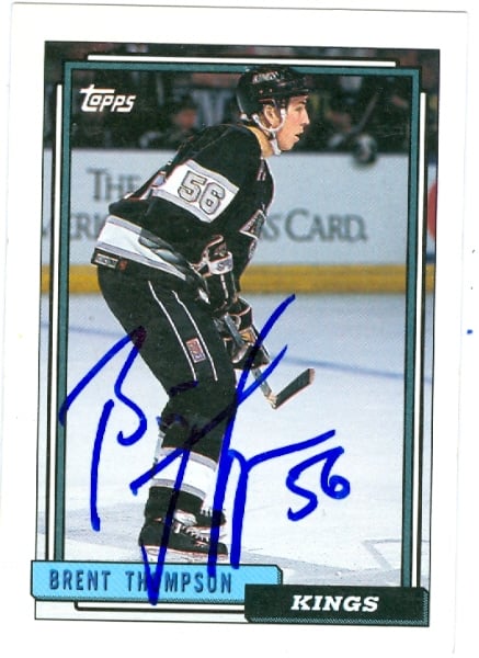 56361 Brent Thompson Autographed Hockey Card Los Angeles Kings 1992 Topps No .161