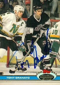 56362 Tony Granato Autographed Hockey Card Los Angeles Kings 1989 Tsc No .97
