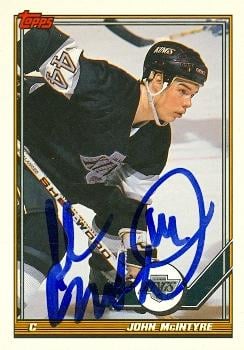 56365 John Mcintyre Autographed Hockey Card Los Angeles Kings 1991 Topps No .37