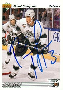 56366 Brent Thompson Autographed Hockey Card Los Angeles Kings 1991 Upper Deck No .608