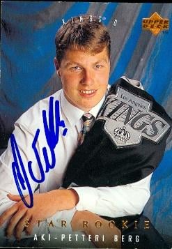 56368 Aki-Petteri Berg Autographed Hockey Card Los Angeles Kings 1995 Upper Deck No .267