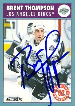 56370 Brent Thompson Autographed Hockey Card Los Angeles Kings 1992 Score Silver No .455