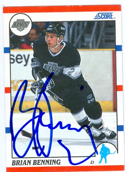 56371 Brian Benning Autographed Hockey Card Los Angeles Kings 1990 Score No .306
