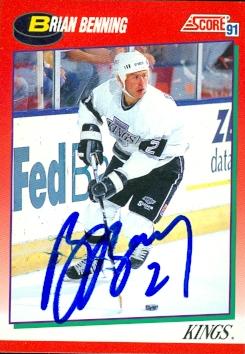 56374 Brian Benning Autographed Hockey Card Los Angeles Kings 1991 Score No .186