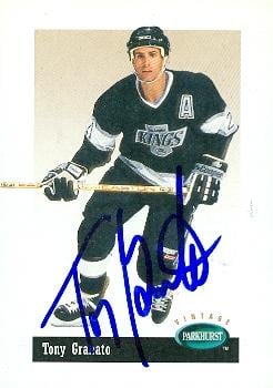 56376 Tony Granato Autographed Hockey Card Los Angeles Kings 1994 Parkhurst No .V76