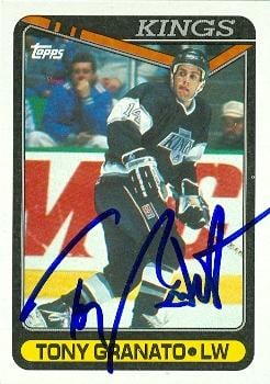 56390 Tony Granato Autographed Hockey Card Los Angeles Kings 1990 Topps No .62