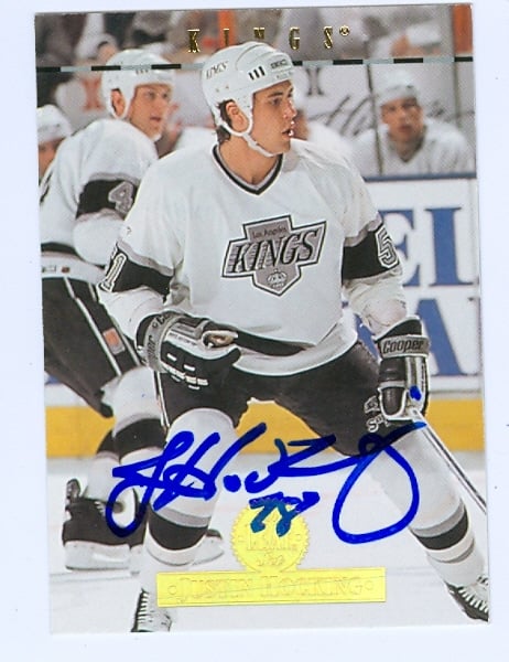 56395 Justin Hocking Autographed Hockey Card Los Angeles Kings 1994 Leaf No .479
