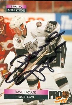 56401 Dave Taylor Autographed Hockey Card Los Angeles Kings 1992 Pro Set No .258
