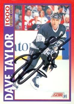 56405 Dave Taylor Autographed Hockey Card Los Angeles Kings 1991 Score Red No .325
