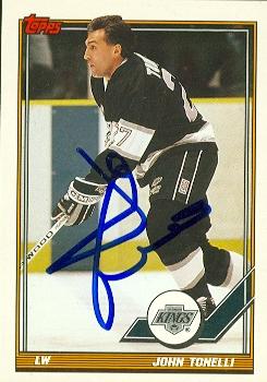 56412 John Tonelli Autographed Hockey Card Los Angeles Kings 1991 Topps No .161